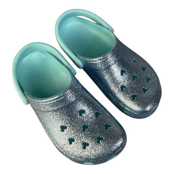 Crocs X Disney Parks Arendelle Aqua Glitter Mickey Mouse Limited Clogs M-6 W-8 - Picture 8 of 9